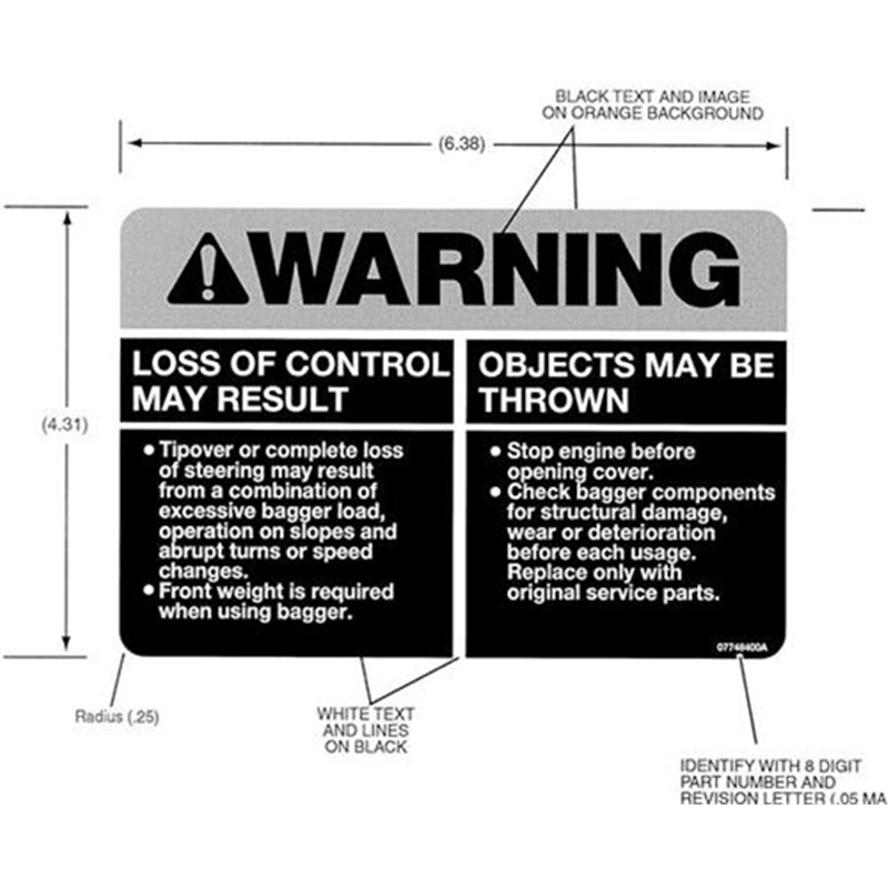 Ariens Sno-thro And Lawn Mower Decal, Warning Bagger