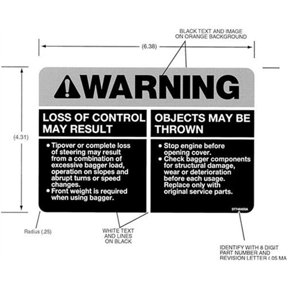 Ariens Sno-thro And Lawn Mower Decal, Warning Bagger