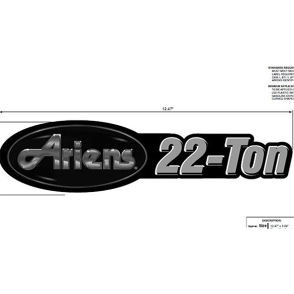 Ariens Log Splitter Decal, 22 Ton Ariens