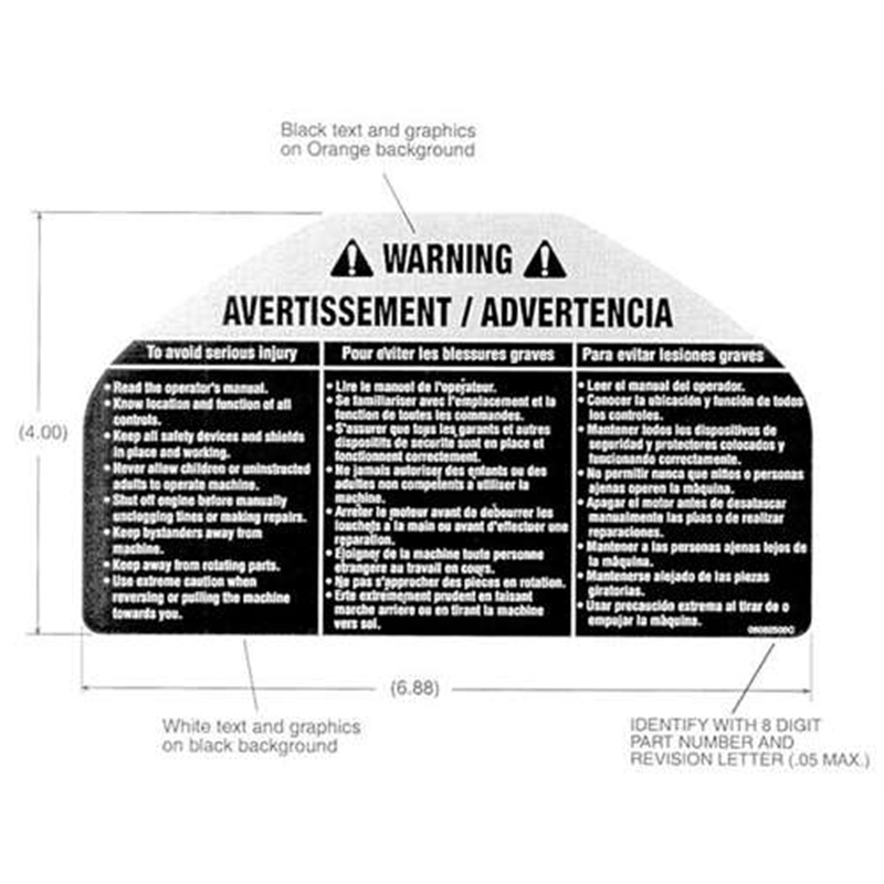 Ariens Tiller Decal, Warning