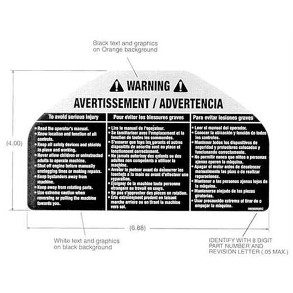 Ariens Tiller Decal, Warning