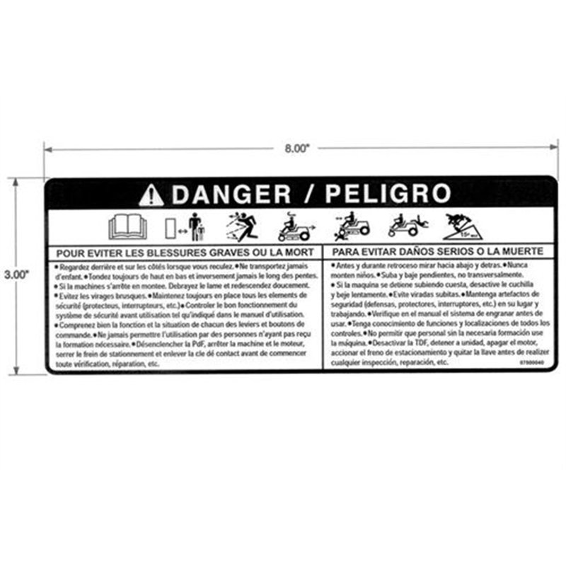 Ariens  Zero Turn Mower Decal, Safety, French/spanish