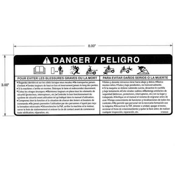 Ariens  Zero Turn Mower Decal, Safety, French/spanish