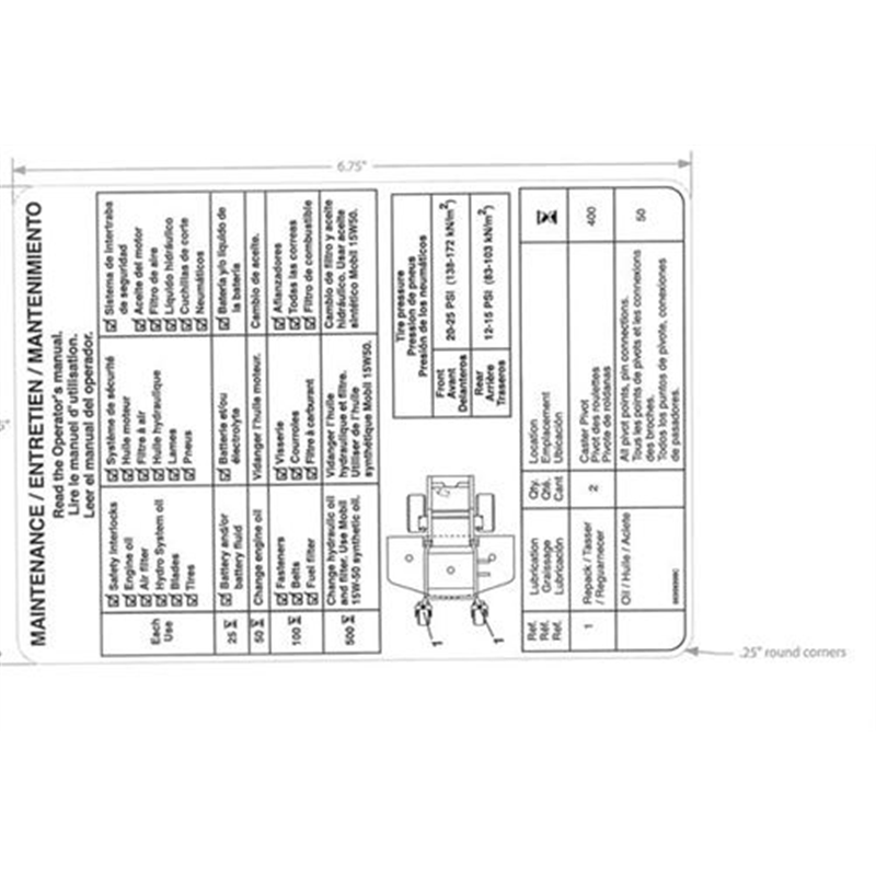 Ariens Zero Turn Mower Decal, Service Instructions