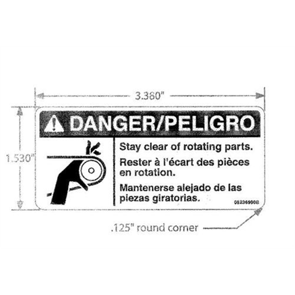 Ariens Lawn Mower Decal, Danger Belt Rotating