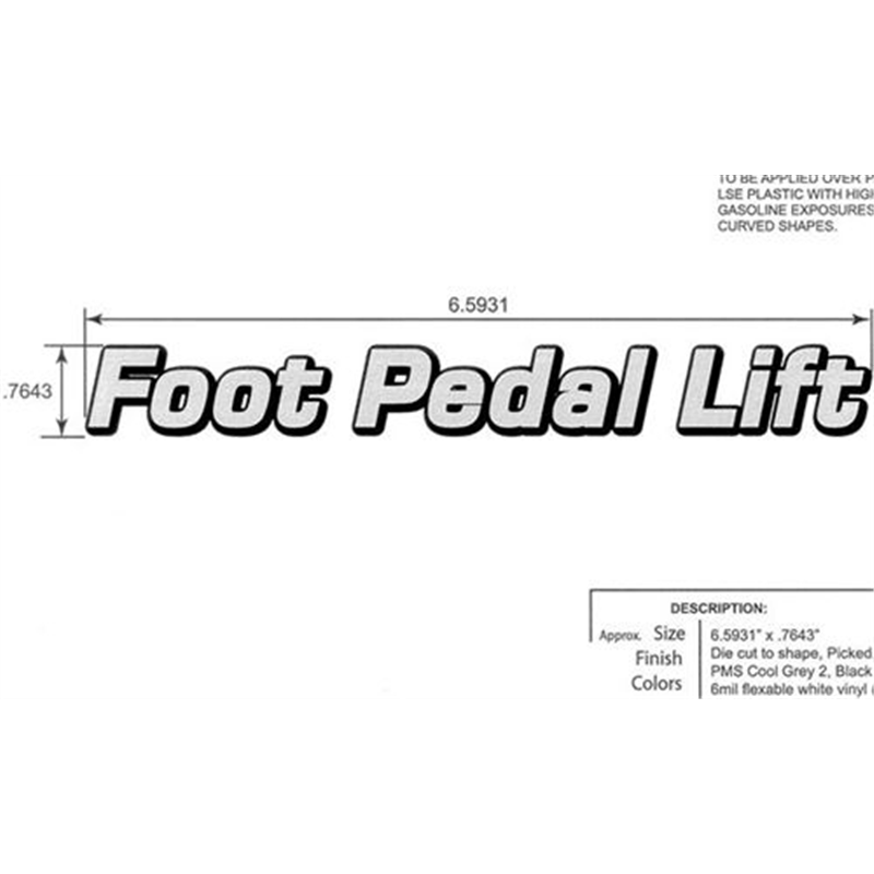 Decal, Foot Pedal Lift