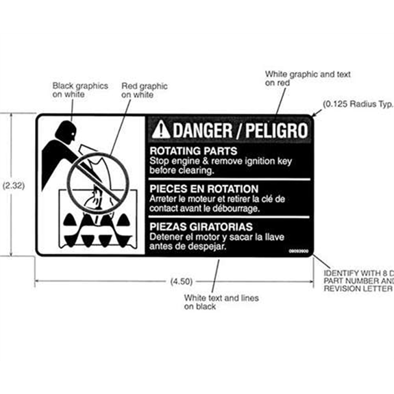 Decal, Danger - Rot. Parts