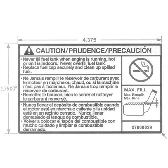 Ariens Walk-behind Mower Decal, Fuel Warning